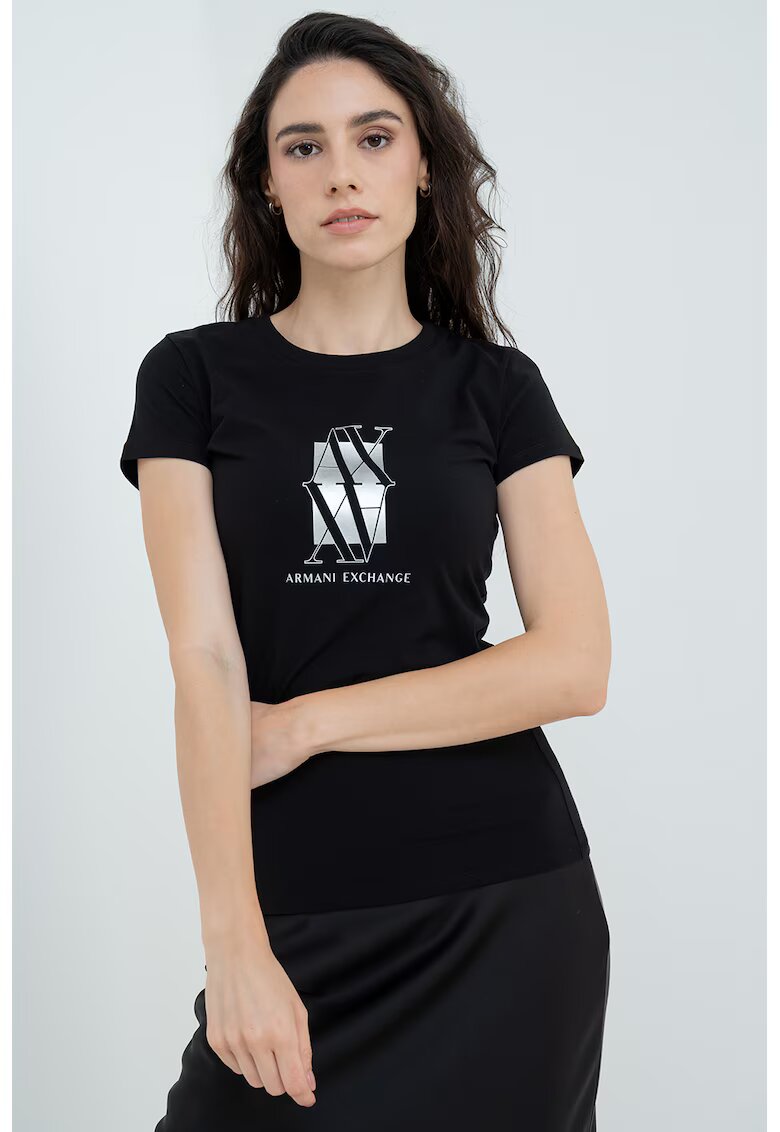 Armani Exchange Tricou slim fit cu logo - Negru