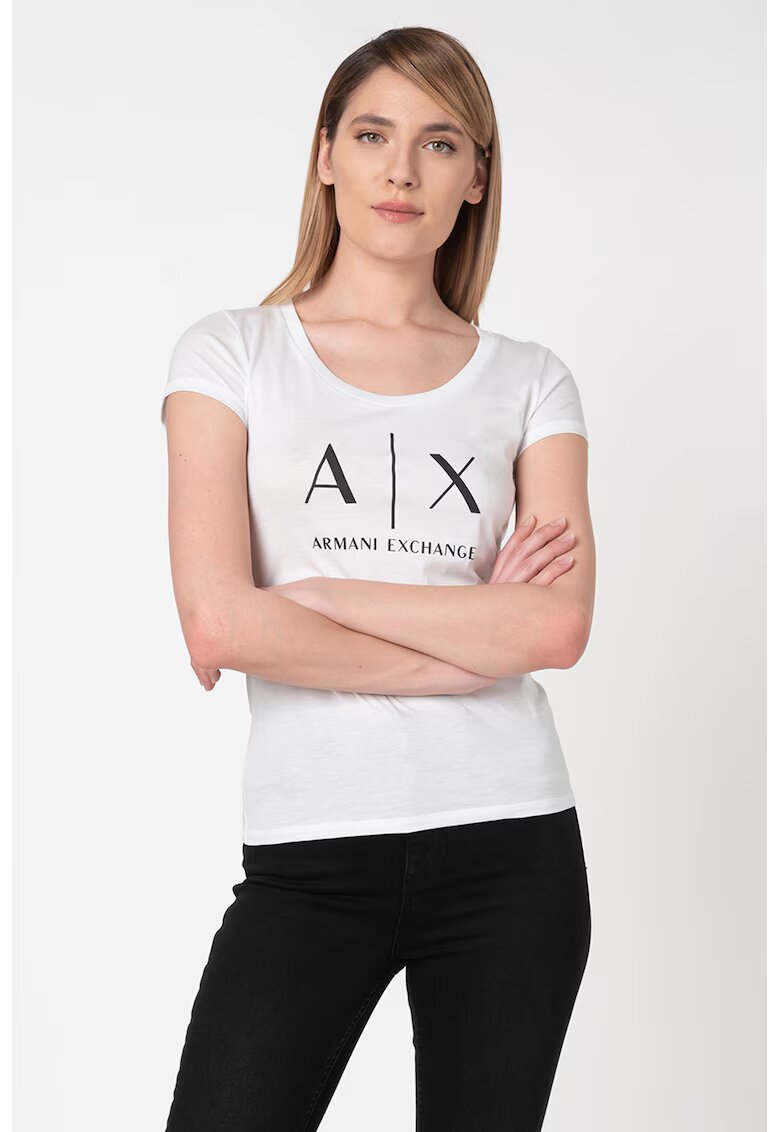Armani Exchange Tricou slim fit de bumbac - Alb/Negru