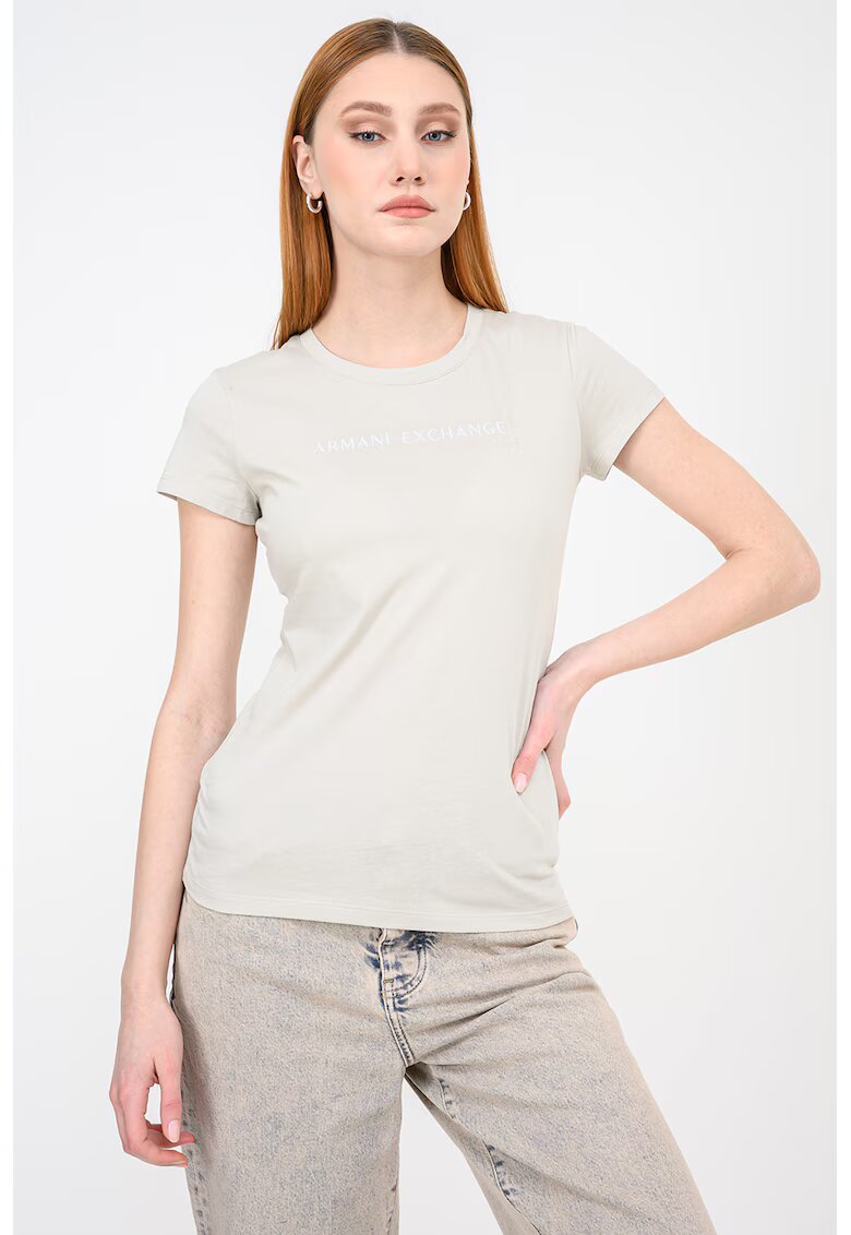 Armani Exchange Tricou slim fit de bumbac - Bej deschis