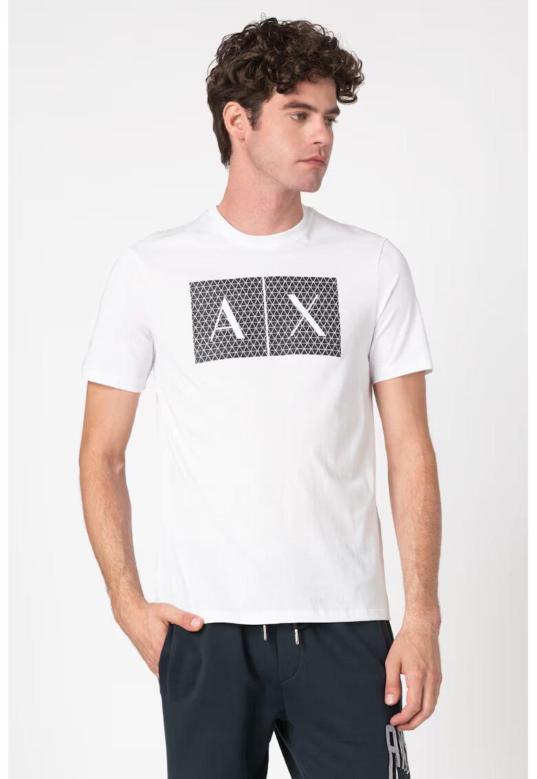 Armani Exchange Tricou slim fit de bumbac cu imprimeu logo - Alb