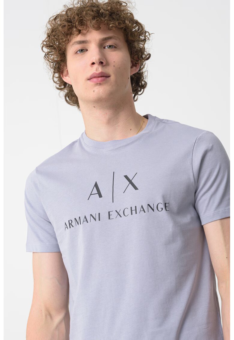 Armani Exchange Tricou slim fit de bumbac cu logo - Gri deschis