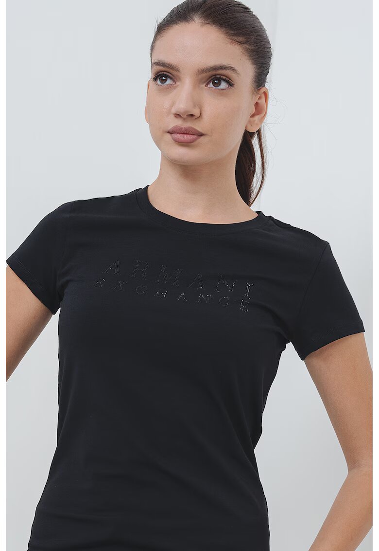 Armani Exchange Tricou slim-fit decorat cu logo - Negru