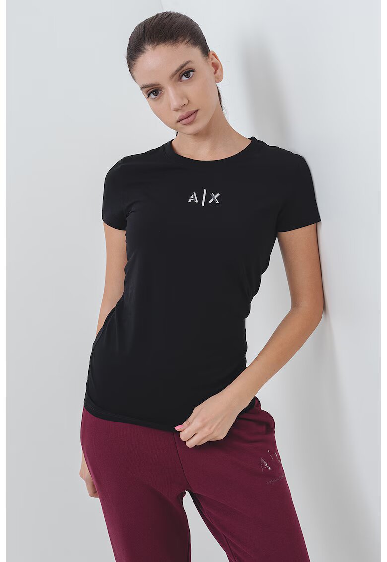 Armani Exchange Tricou slim-fit din bumbac - Negru/Argintiu
