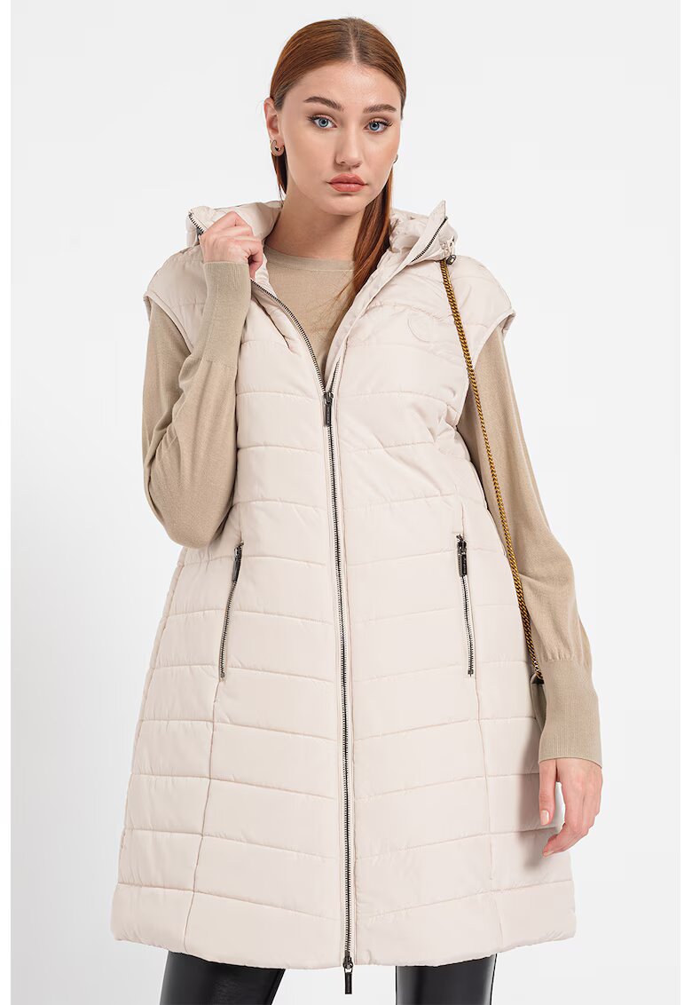 Armani Exchange Vesta lunga cu vatelina si gluga - Bej deschis