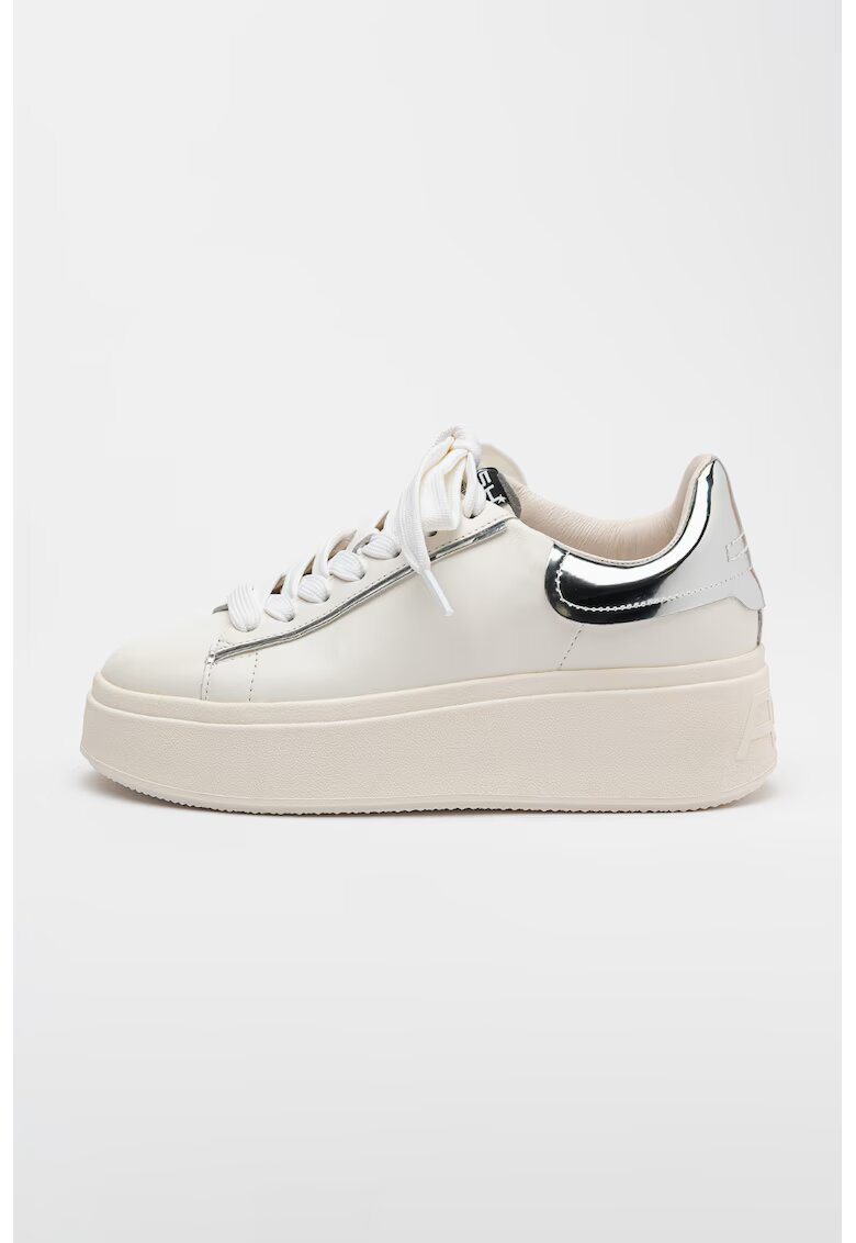 ASH Pantofi psort flatform de piele Moby - Alb/Argintiu