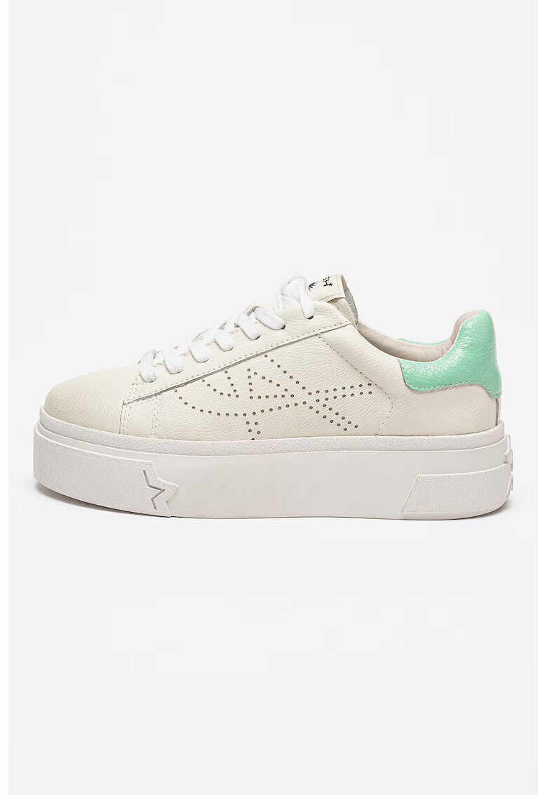 ASH Pantofi sport flatform de piele cu logo cu perforatii Santana - Alb murdar/Verde menta