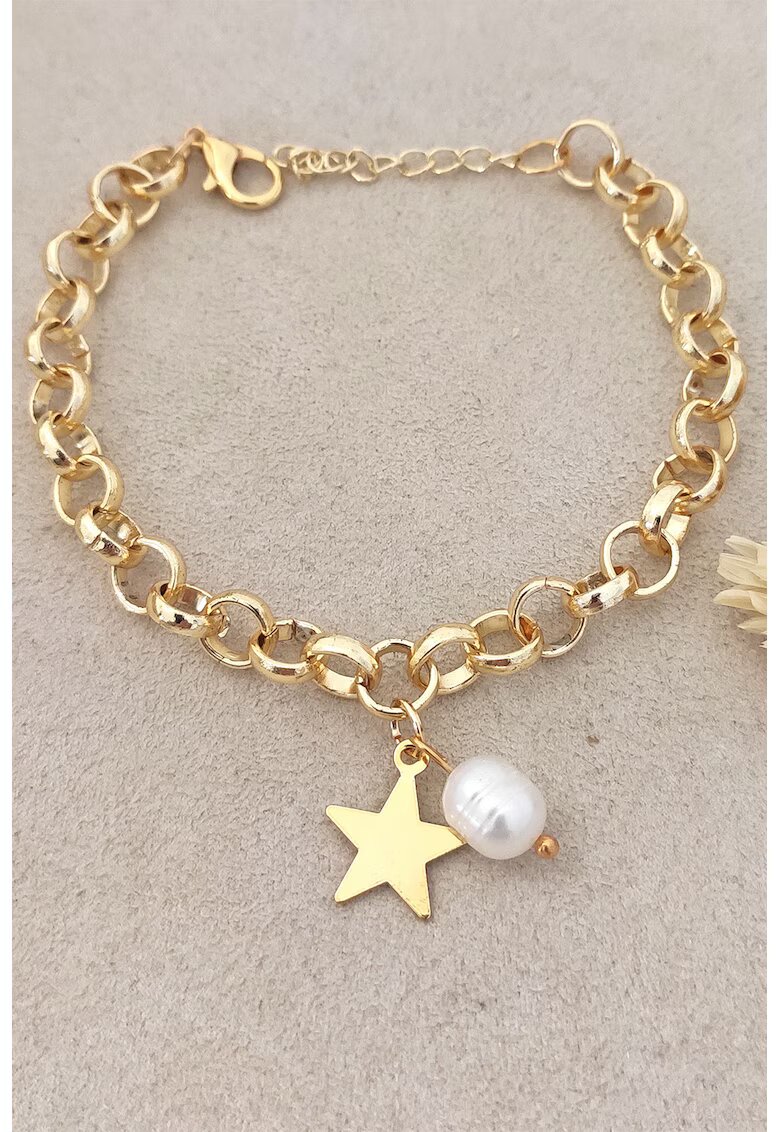 Atelier Miu Bratara de lant cu perla si talisman stea - Auriu/Alb optic