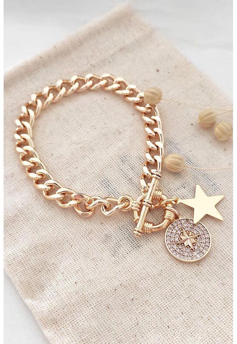 Atelier Miu Bratara de lant cu talisman cu cristale zirconia - Auriu