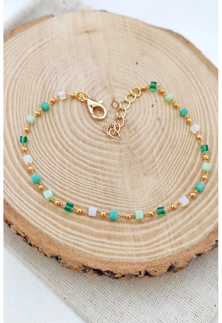 Atelier Miu Bratara decorata cu cristale - Verde/Auriu