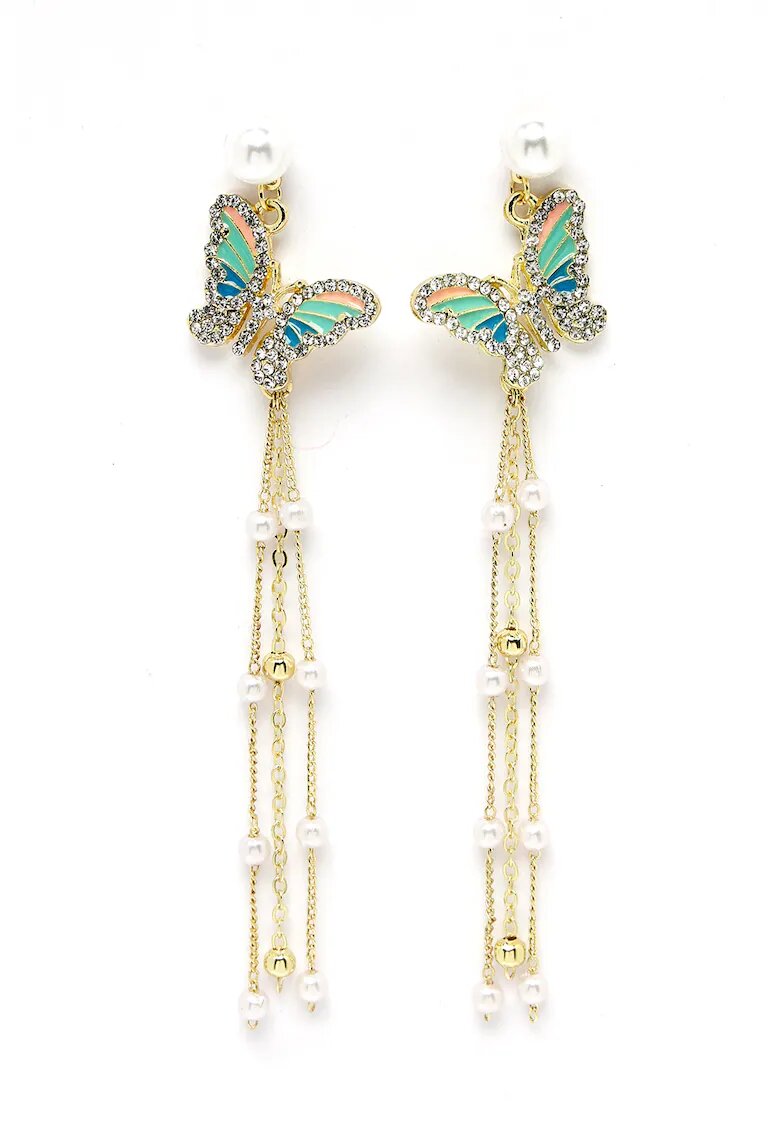 AVANT-GARDE PARIS Cercei drop placati cu aur de 18K - Alb/Auriu/Albastru