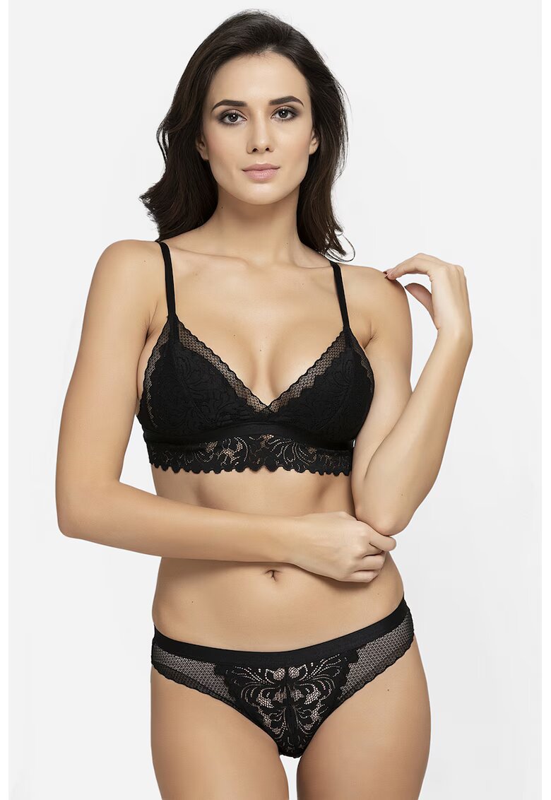 AVANT-GARDE PARIS Set de chiloti si sutien din dantela cu cupe triunghiulare - Negru