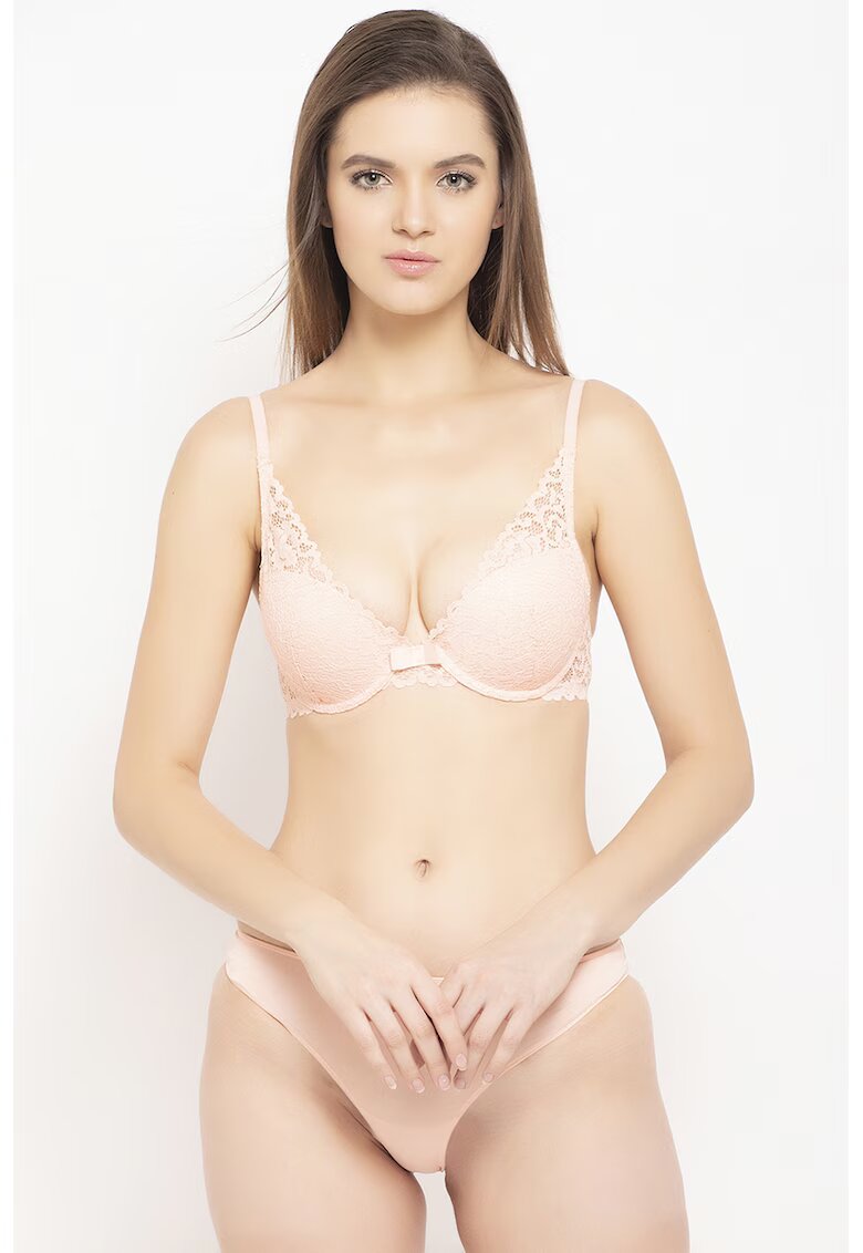 AVANT-GARDE PARIS Set de sutien cu burete si insertii de dantela si chiloti - Roz pastel