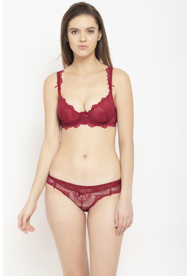 AVANT-GARDE PARIS Set de sutien si chiloti cu insertii de dantela - 2 piese - Rosu inchis