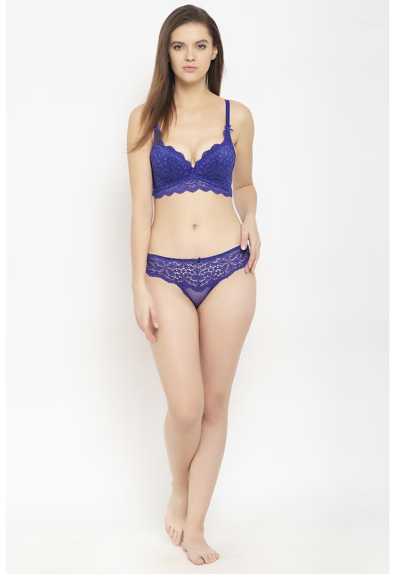 AVANT-GARDE PARIS Sutien cu burete si insertii de dantela - Albastru indigo