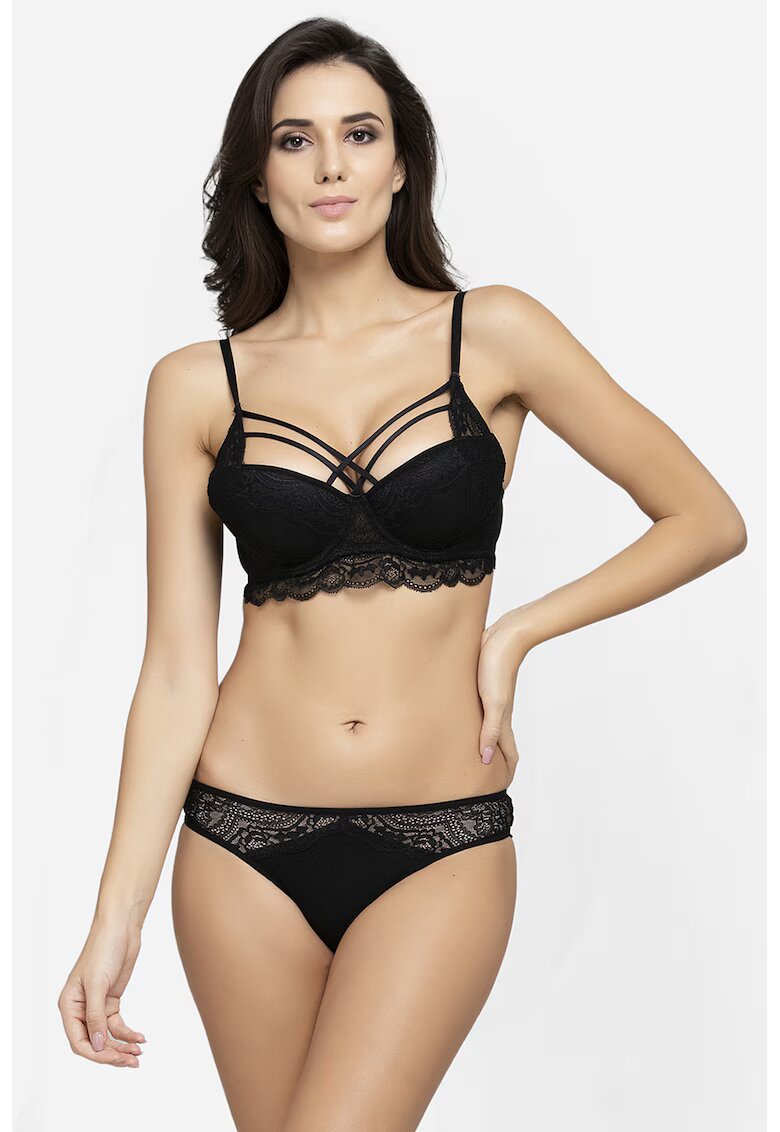 AVANT-GARDE PARIS Sutien din dantela cu burete si insertie de plasa - Negru