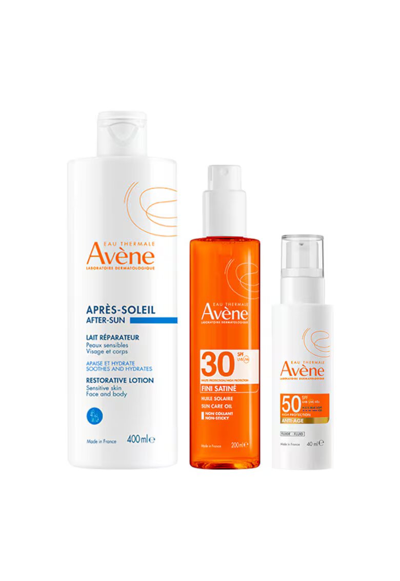 Avene Pachet – Ulei protectie solara satinat SPF 30 200 ml + Fluid anti-imbatranire SPF 50+ - 40 ml + Lotiune dupa plaja - 400 ml