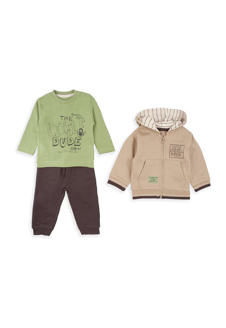 Babybol Set de bluza de trenig cu imprimeu text - hanorac si pantaloni - 3 piese