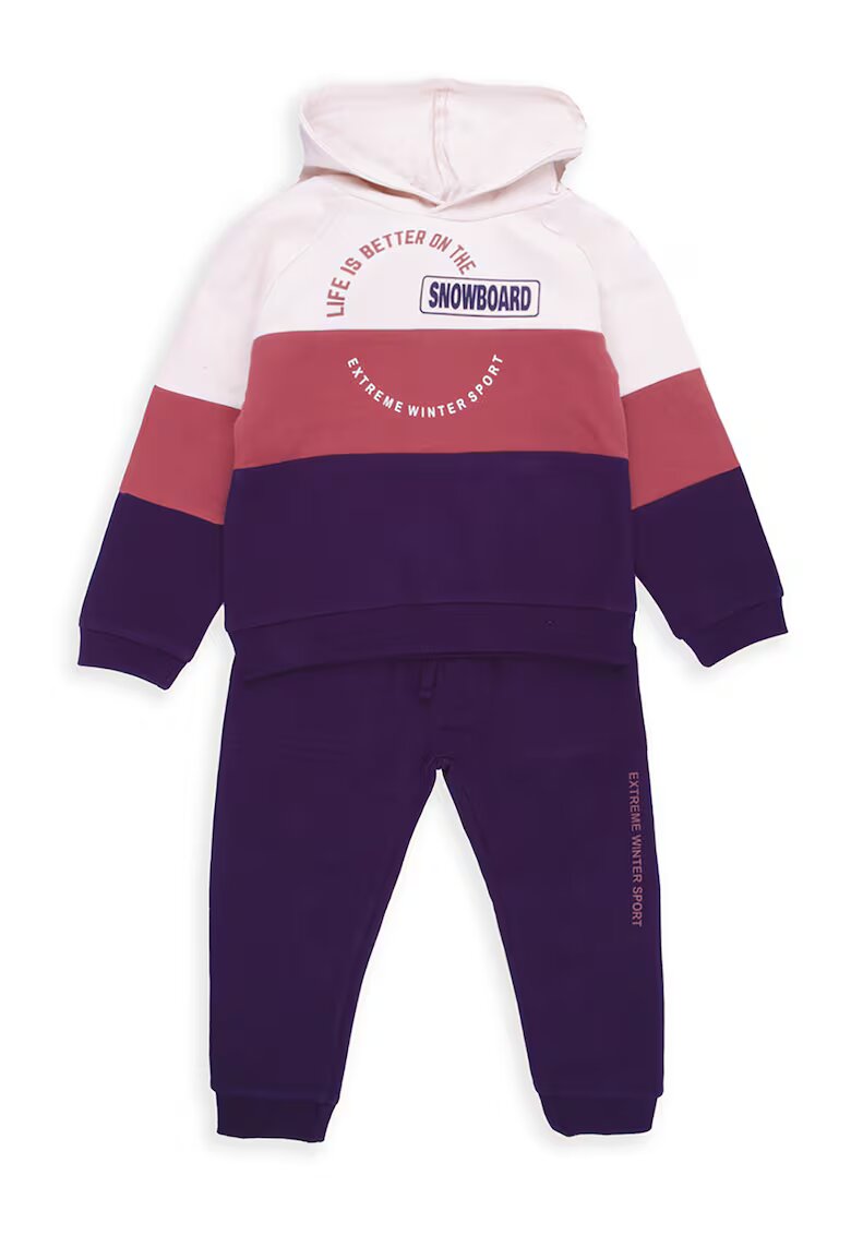 Babybol Set de hanorac cu model colorblock si pantaloni cu snur - 2 piese - Violet deschis/Roz inchis/Violet aubergine