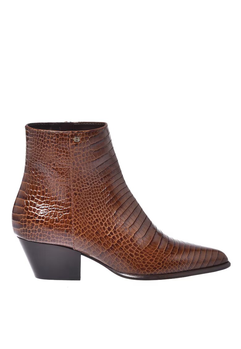 Baldinini Botine din piele cu model animal print si varf ascutit - Maro