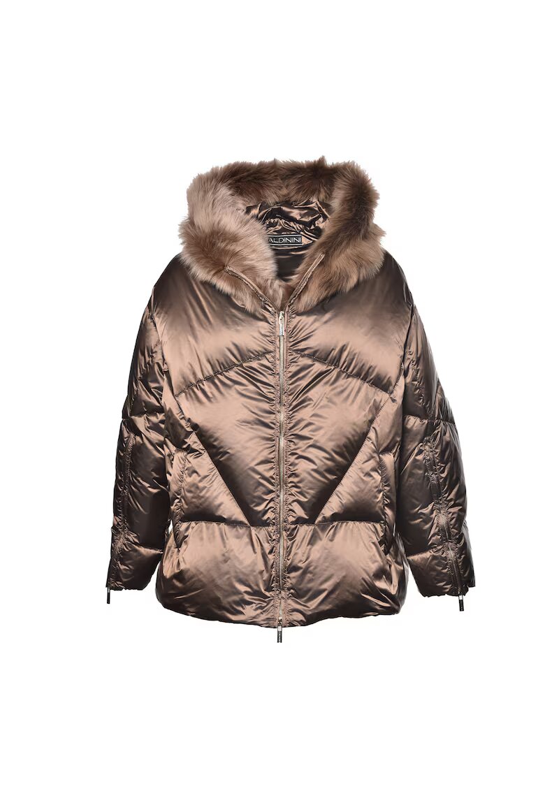 Baldinini Geaca cu umplutura de puf si garnituri din blana shearling sintetica - Bronz