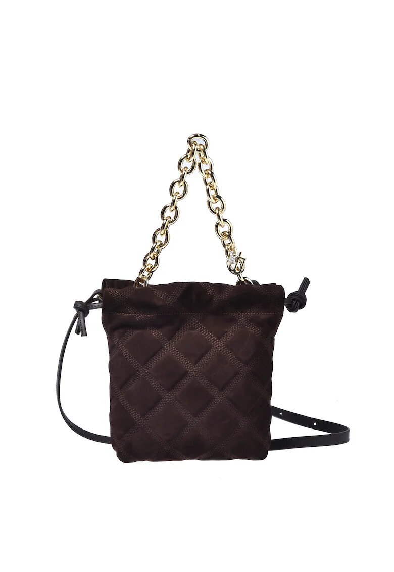 Baldinini Geanta crossbody din piele intoarsa cu bareta din lant - Maro inchis