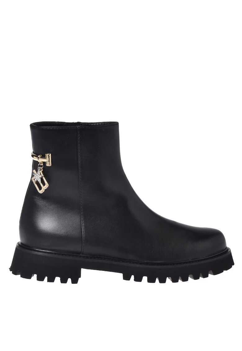 Baldinini Ghete din piele cu accesoriu monograma metalica - Negru
