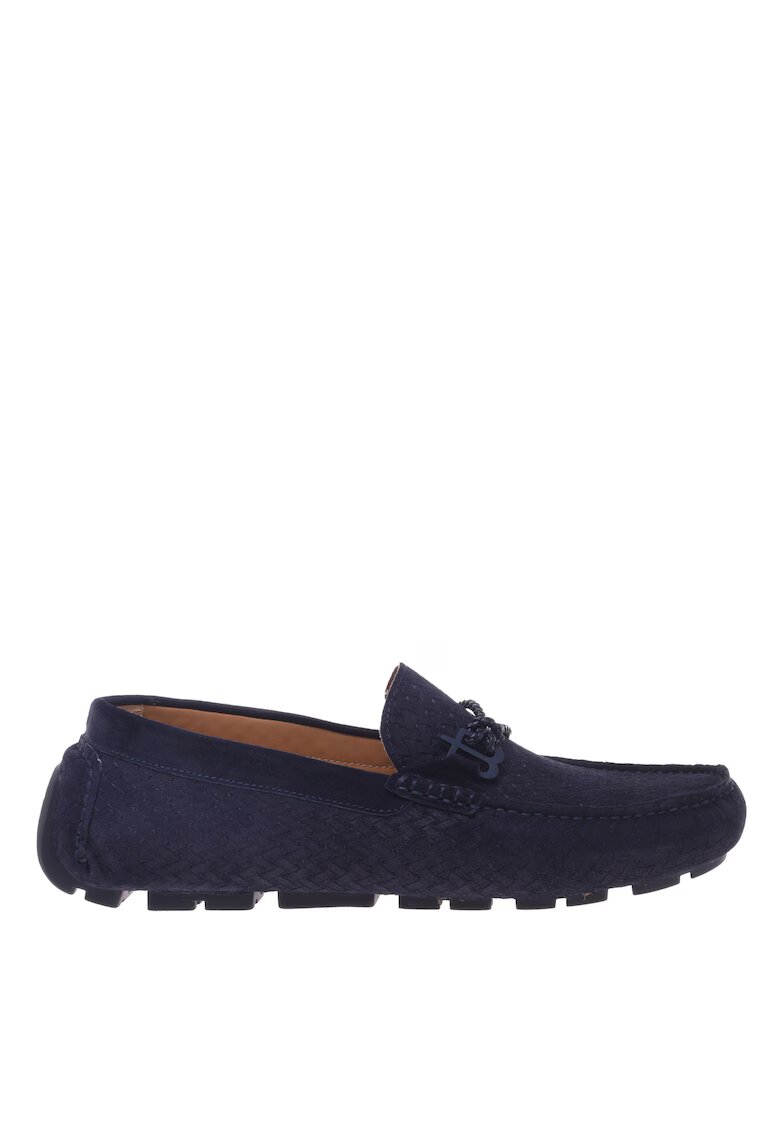 Baldinini Mocasini din piele intoarsa cu design tesut - Albastru indigo