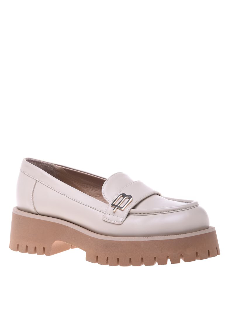 Baldinini Pantofi loafer de piele cu toc masiv - Crem