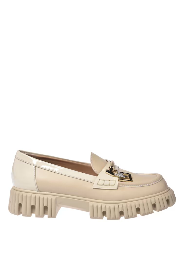 Baldinini Pantofi loafer din piele cu accesoriu monograma metalica - Alb fildes