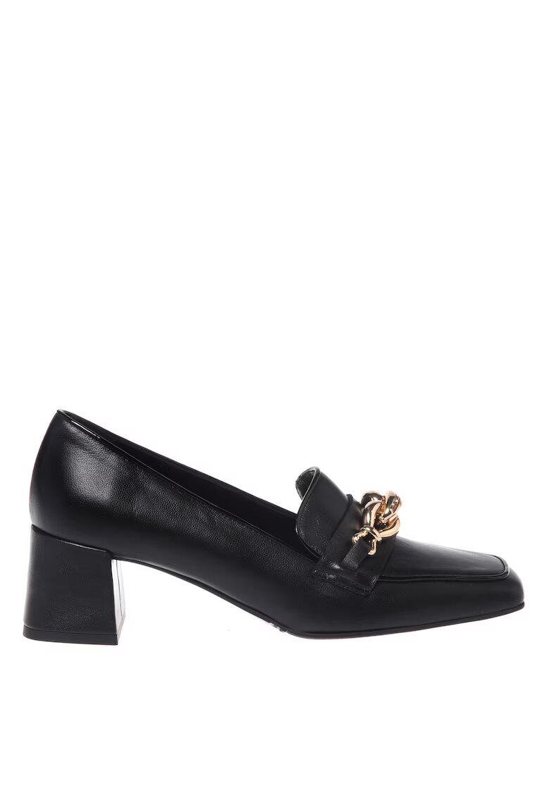 Baldinini Pantofi loafer din piele cu detaliu din lant si toc - Negru