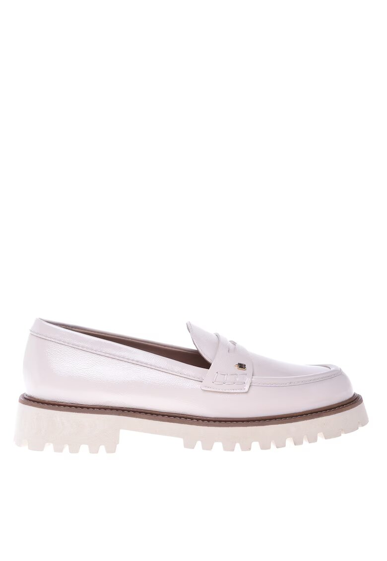 Baldinini Pantofi loafer din piele cu monograma metalica discreta - Alb fildes