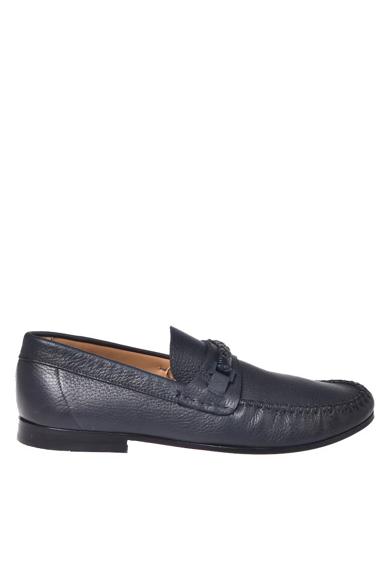 Baldinini Pantofi loafer din piele cu varf rotund si model uni - Albastru inchis