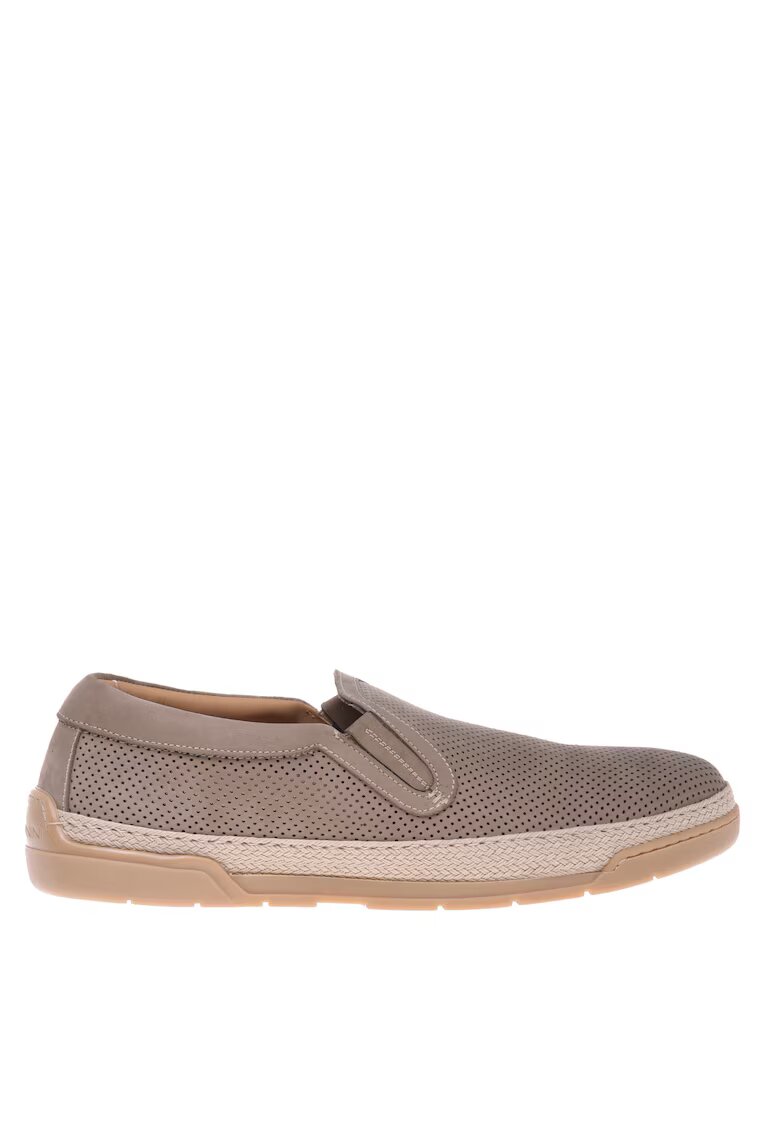 Baldinini Pantofi slip-on din piele nabuc cu design perforat - Bej