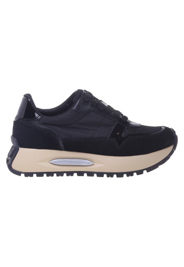 Baldinini Pantofi sport cu talpa wedge si garnituri din piele intoarsa si material textil - Negru