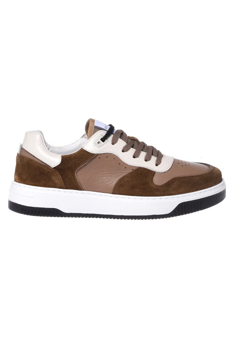 Baldinini Pantofi sport de piele cu garnituri de piele intoarsa - Alb/Maro taupe