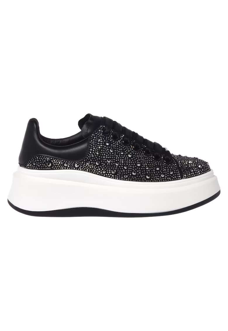 Baldinini Pantofi sport de piele cu strasuri - Alb/Negru