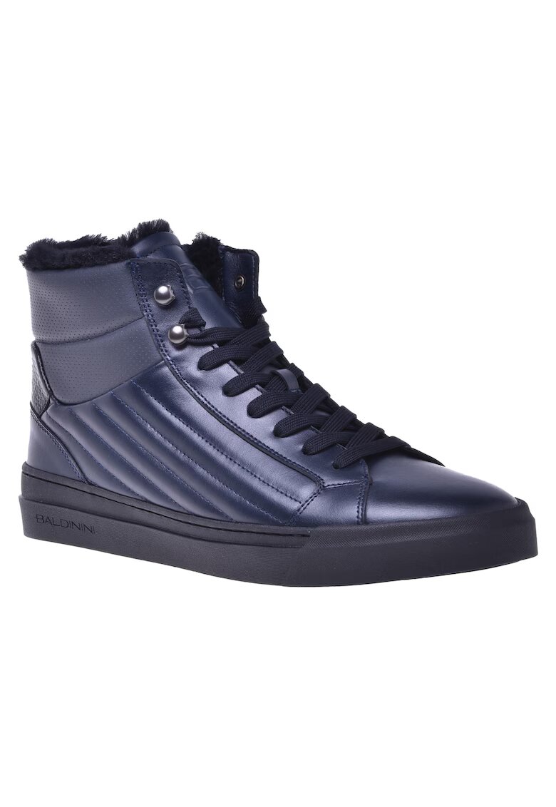 Baldinini Pantofi sport mid-high din piele cu captuseala de blana - Albastru inchis