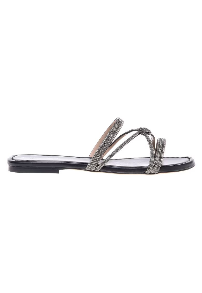 Baldinini Papuci de piele slip-on cu strasuri si toc - Negru