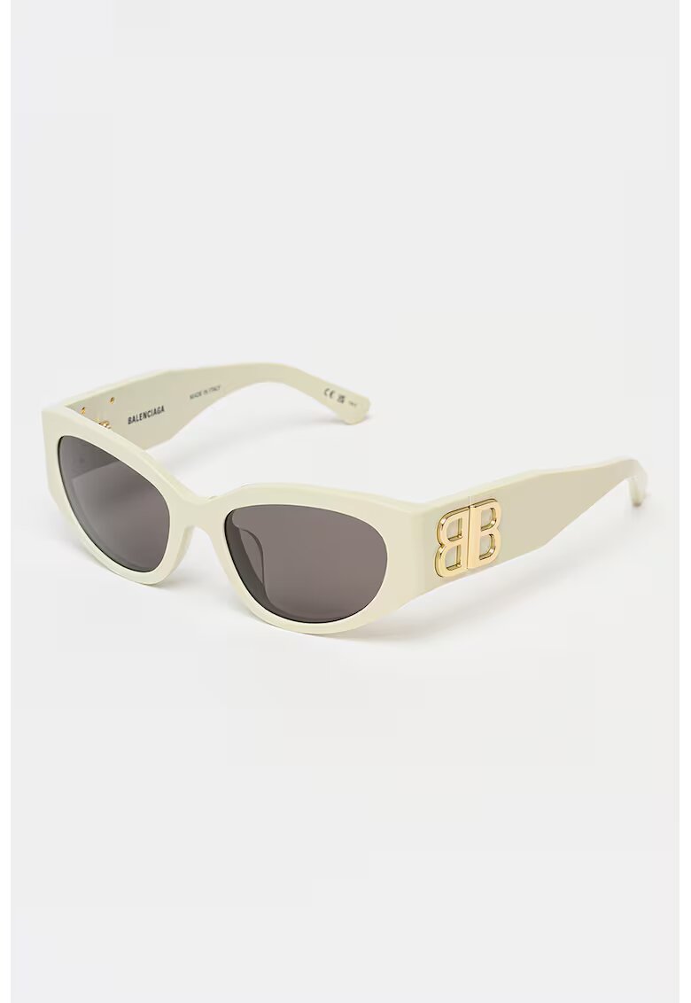 Balenciaga Ochelari de soare ovali cu logo - Alb fildes