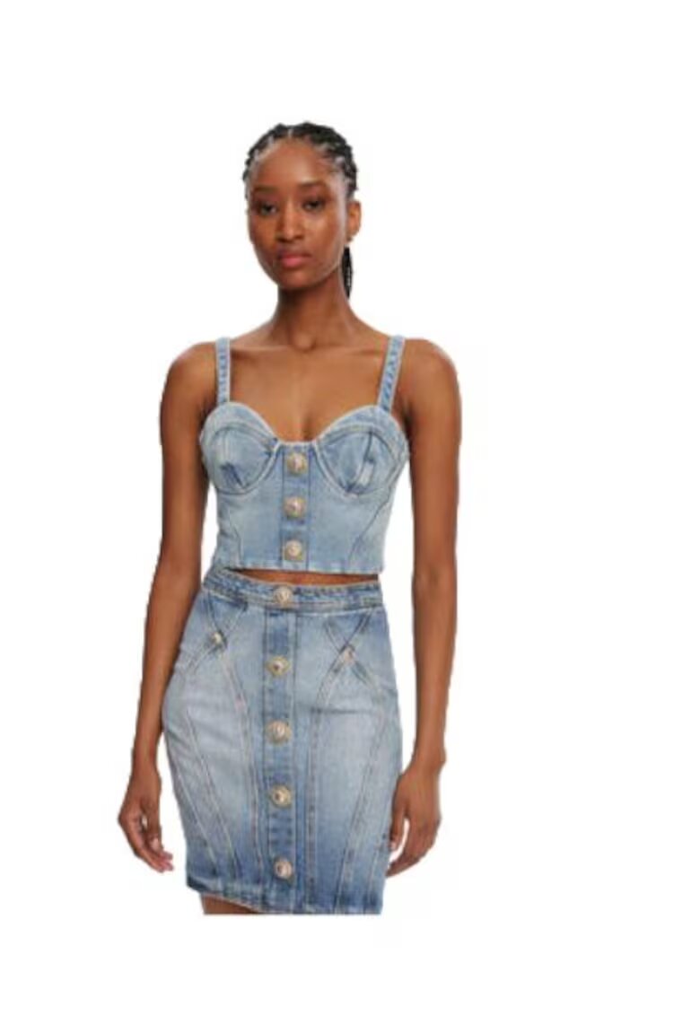 Balmain Top dama DF1AA345DE53 - Bumbac/Elastan - Albastru