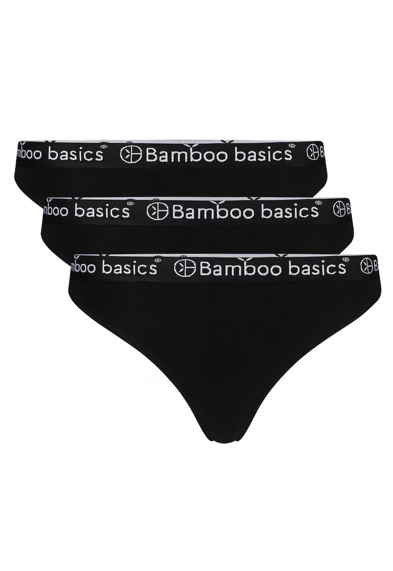 Bamboo Basics Set de chloti tanga cu banda logo in talie Emma - 3 perechi - Negru