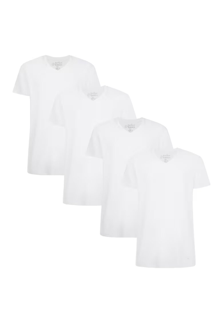 Bamboo Basics Set de tricouri cu decolteu in V Velo - 4 piese - Alb