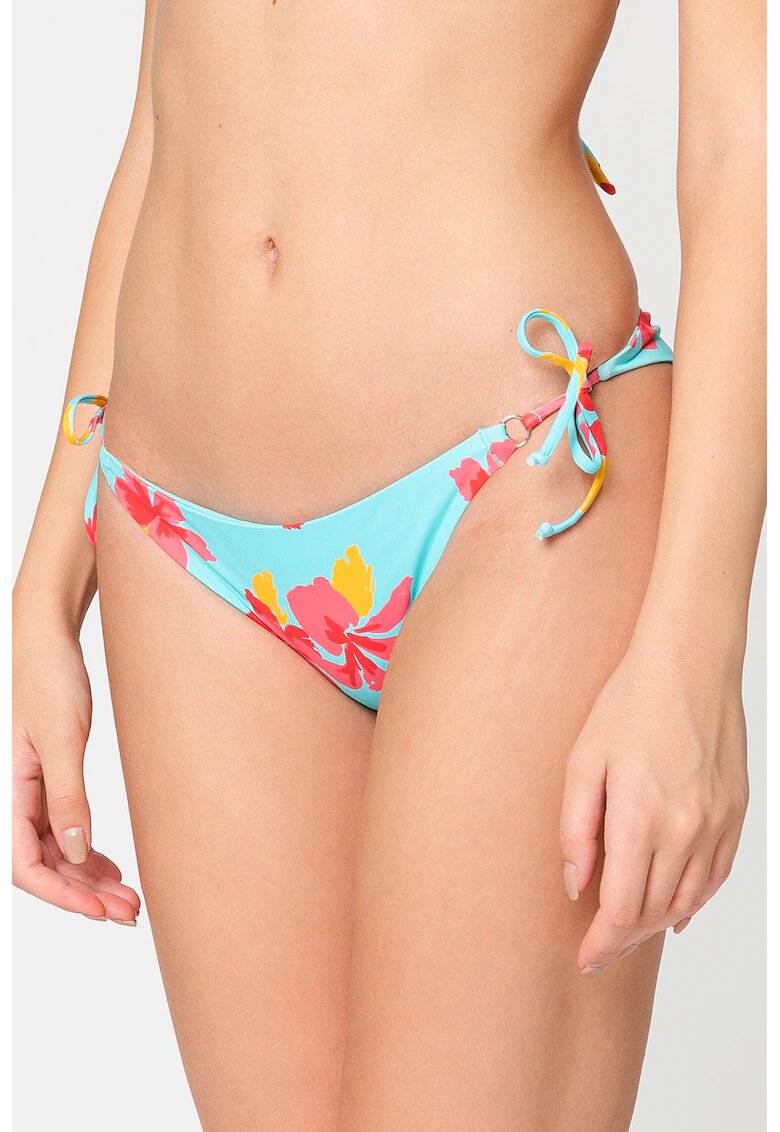 Banana Moon Slip brazilian cu model floral Lina - Albastru aquamarin/Roz inchis