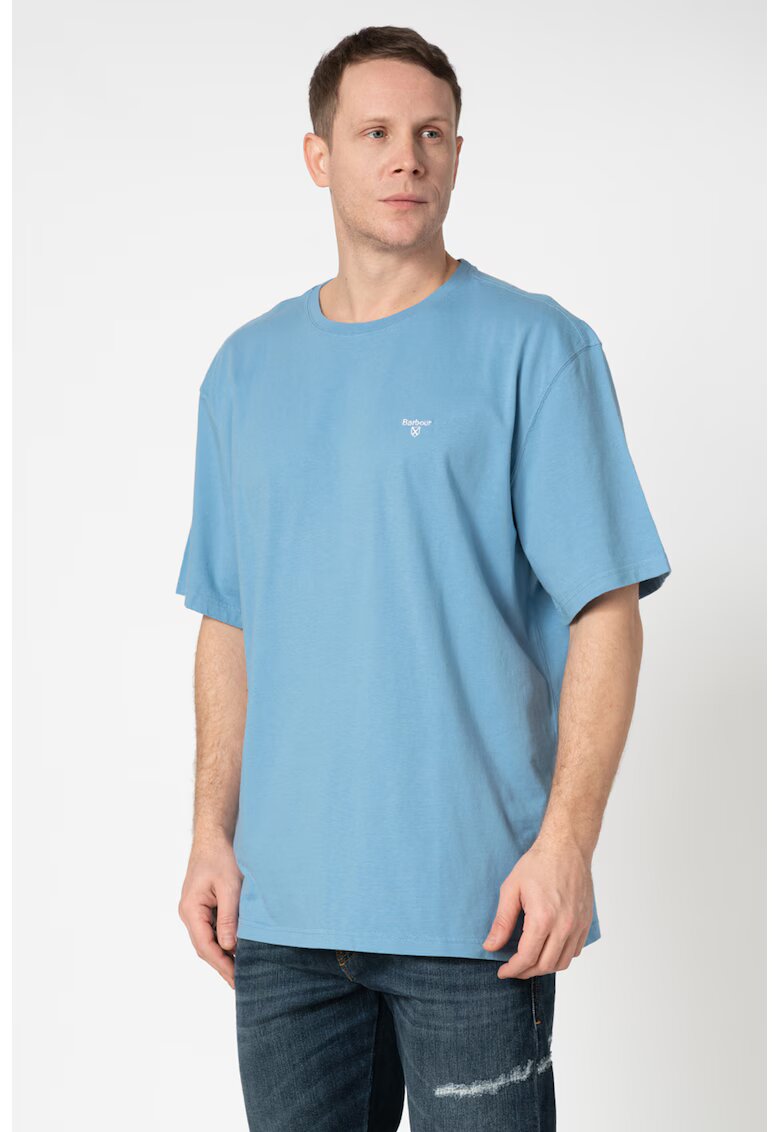 Barbour Tricou din bumbac cu decolteu la baza gatului - Albastru lavanda