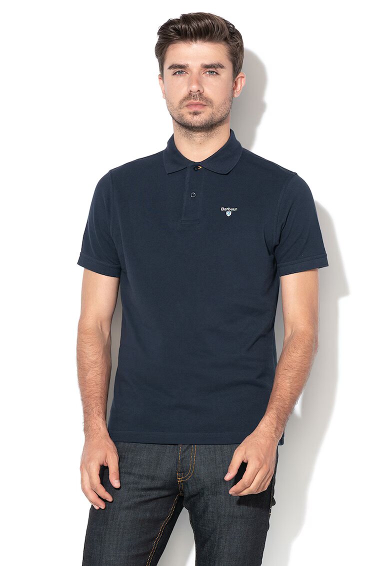 Barbour Tricou polo din material pique cu logo brodat - Bleumarin