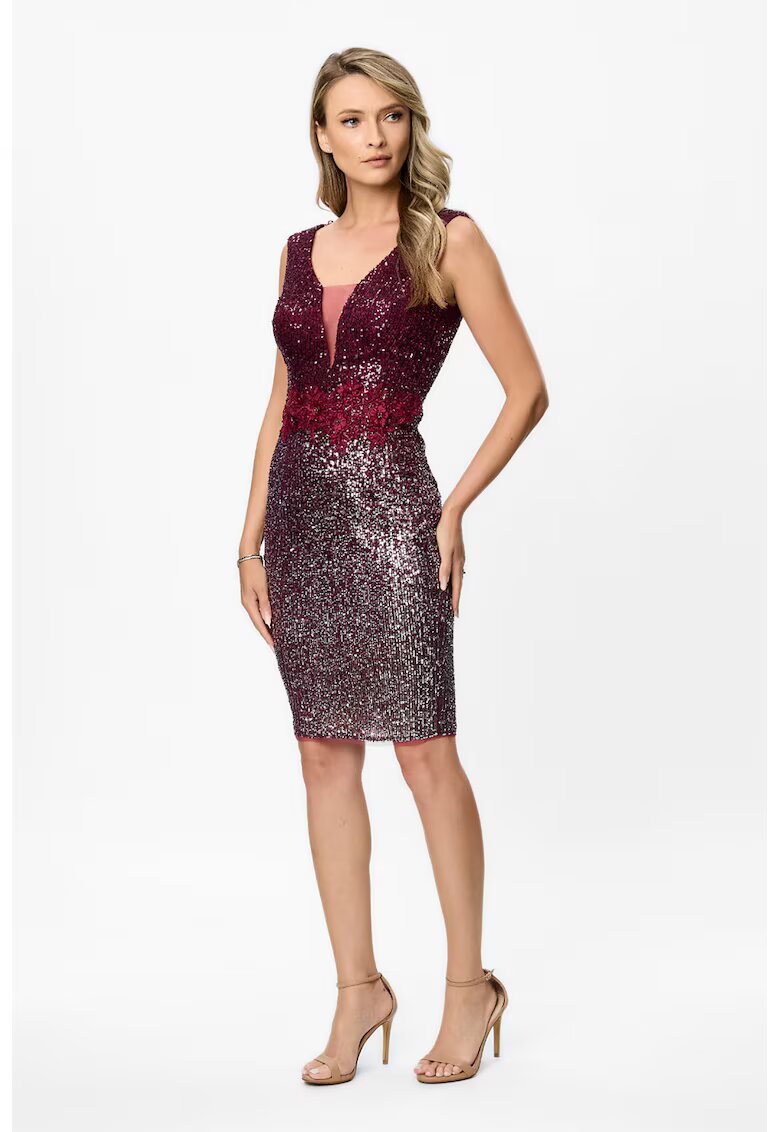 BAROCCA Rochie bodycon cu paiete - Visiniu/Argintiu