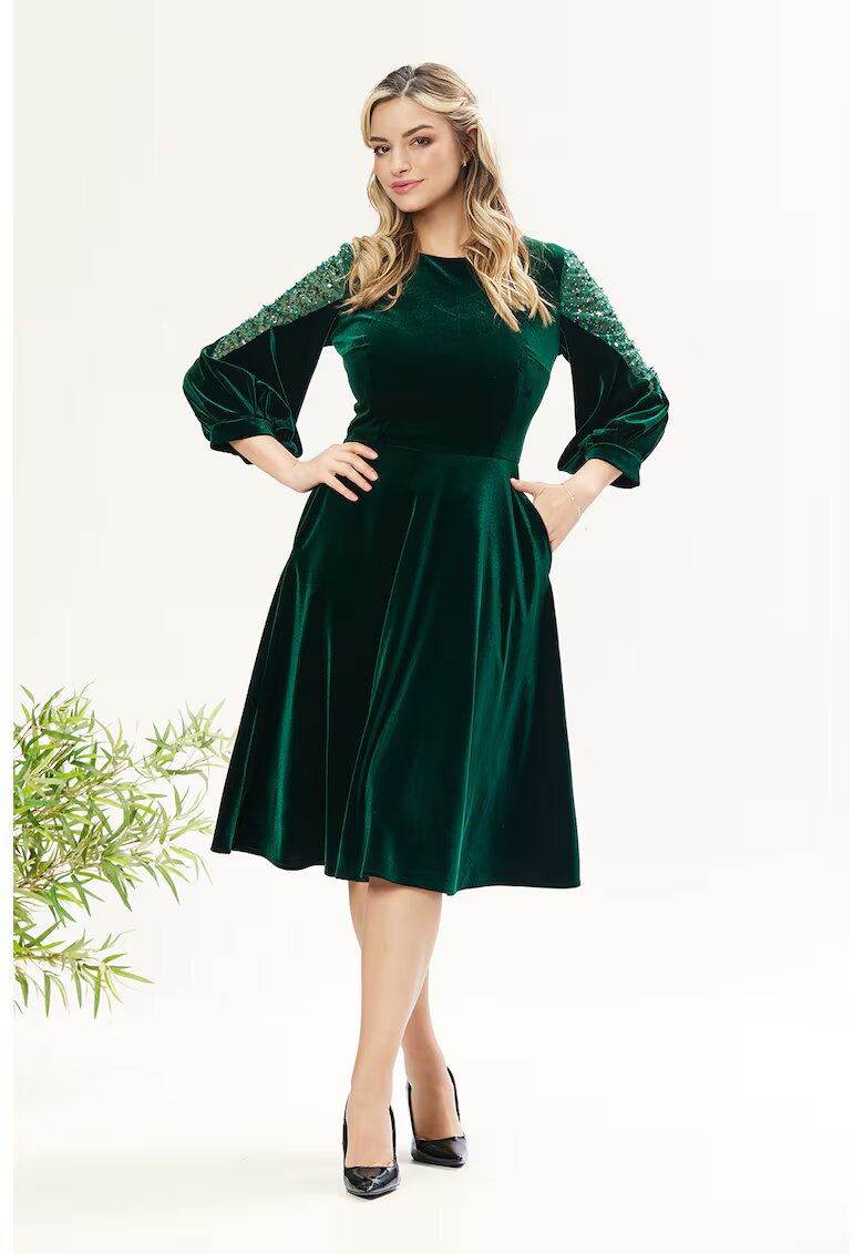 BAROCCA Rochie catifelata cu paiete - Verde inchis