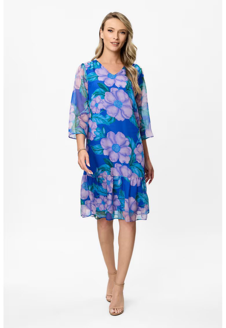 BAROCCA Rochie cu decolteu in V si model floral - Albastru royal/Lila