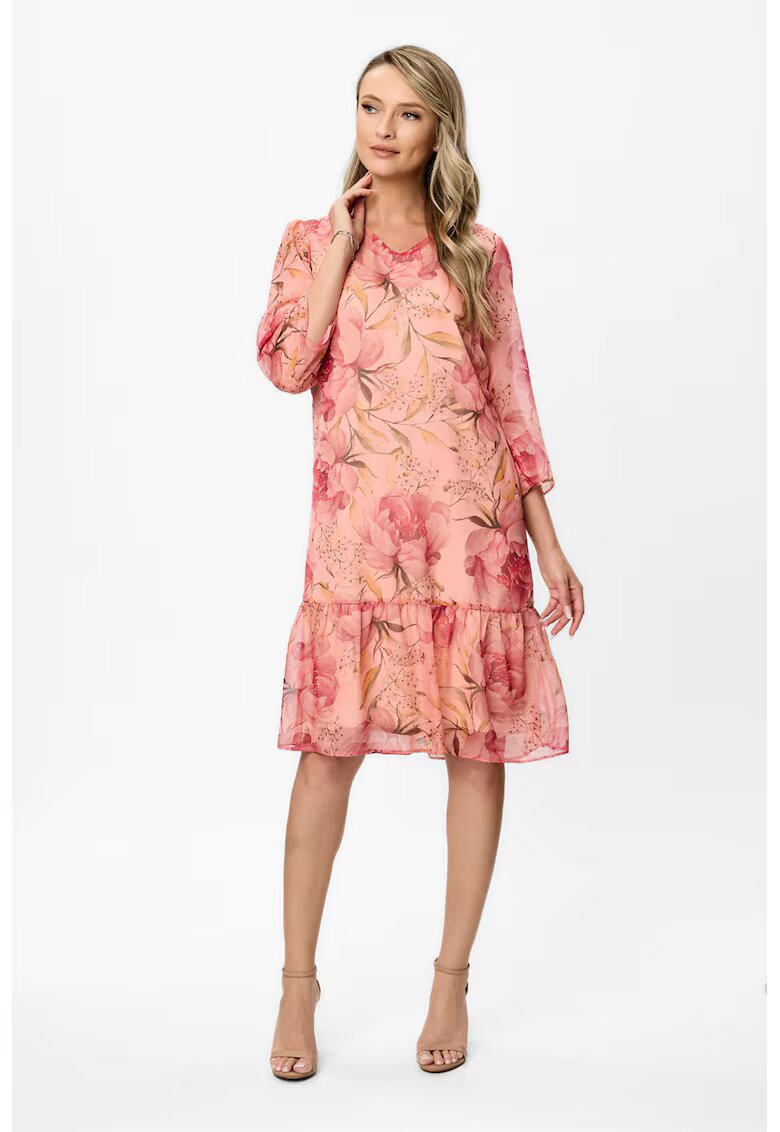 BAROCCA Rochie cu decolteu in V si model floral - Roz