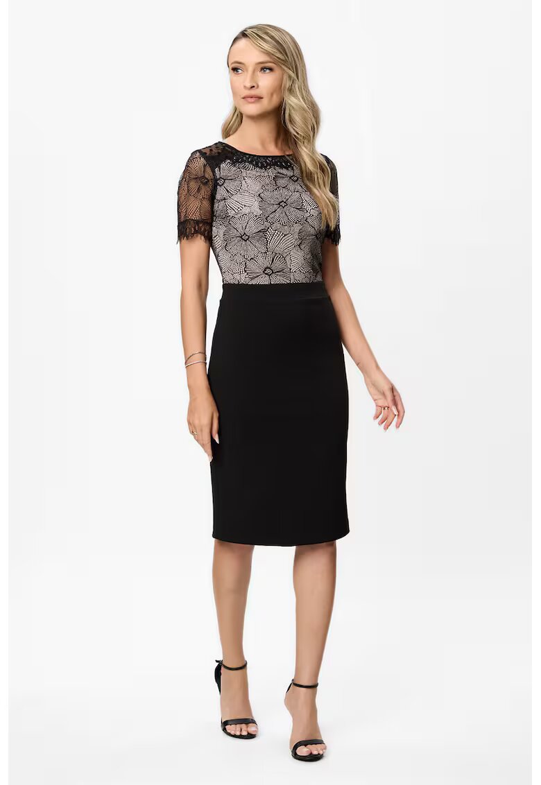 BAROCCA Rochie midi cu strat exterior de dantela - Alb/Negru